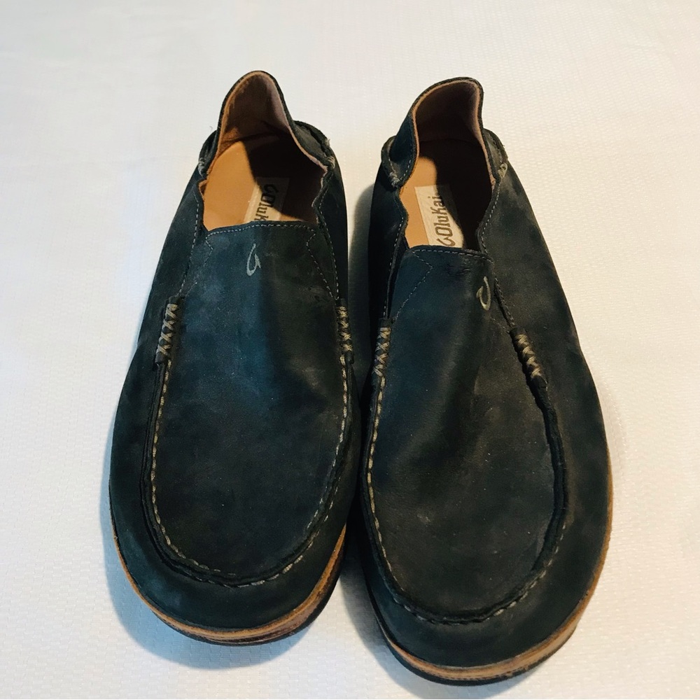 OluKai Men's Black Nubuck Slip-On Loafers